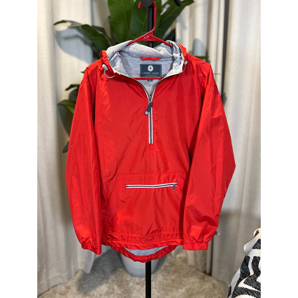Lauren James Red Livingston Anorak Half Zip Windbreaker Hooded Jacket Womens M